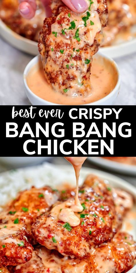 Bang Bang Chicken 13 Chicken Tenders Fried, Bang Bang Chicken Recipe, Bang Bang Chicken, Breaded Chicken Tenders, Pan Chicken Recipes, Crispy Chicken Tenders, Buttermilk Chicken, Sweet And Spicy Sauce, One Pan Chicken