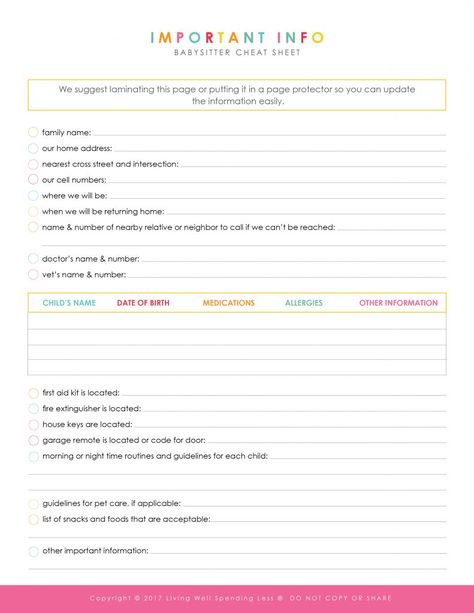 Babysitting Emergency Sheet, Babysitting Contract, Babysitter Binder, Babysitter Information Sheet, Babysitter Printable, Nanny Binder, Babysitter Checklist, Babysitting Hacks, Babysitting Kit