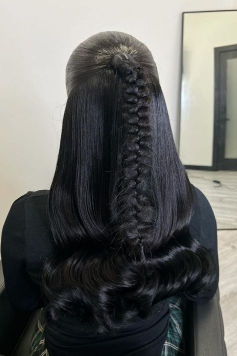 Half-Up Butterfly Braid Quick Weave Hairstyle Braid Quick Weave, Black Girls Hairstyles Weave, Quick Weave Styles, French Braid Updo, Butterfly Braid, Saree Hairstyles, Braiding Your Own Hair, Glamour Hair, Sleek Ponytail Hairstyles