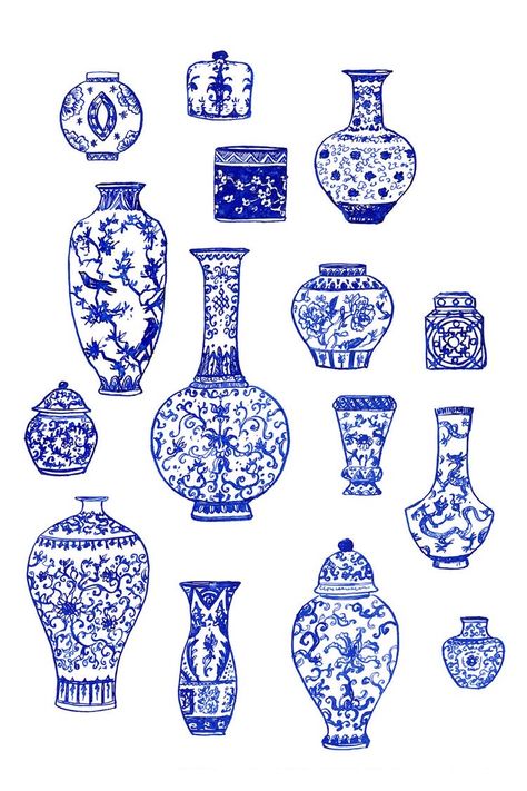 Blue Tattoos, Positivity Tattoo, Blue And White Vases, Chinese Vases, Party Crafts, Chinoiserie Style, Chinese Vase, Arte Sketchbook, White Vases