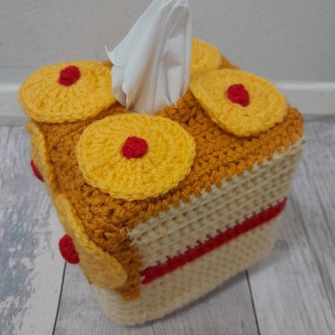 Crochet Cake Tissue Box Cover, Pineapple Cake Design, Cake Tissue Box Cover, Crochet Pineapple, Pineapple Crochet, Pineapple Cake, Tissue Box Cover, Tissue Box Covers, Tissue Box