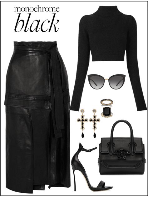 Monochromatic Outfit Aesthetic Black, Monochromatic Black Outfit, Black Monochromatic Outfit, Full Black Outfit, Black Outfit Ideas, Chic Black Outfits, Outfit Ideas Black, Black Attire, Monochromatic Outfit