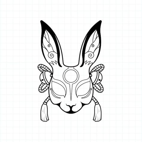 Bunny Mask Tattoo, Stone Warrior, Japanese Kitsune Mask, Japanese Kitsune, Warrior Character, T-shirt Design Illustration, Mask Aesthetic, Kitsune Mask, Bunny Mask