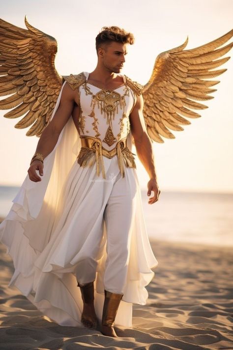 Angelic Outfits Male, Angel Outfit Male, Greek God Costume Male, Zeus Costume, Male Wedding Dress, Greek Outfit, Male Costumes, Greek God Costume, Gay Costume