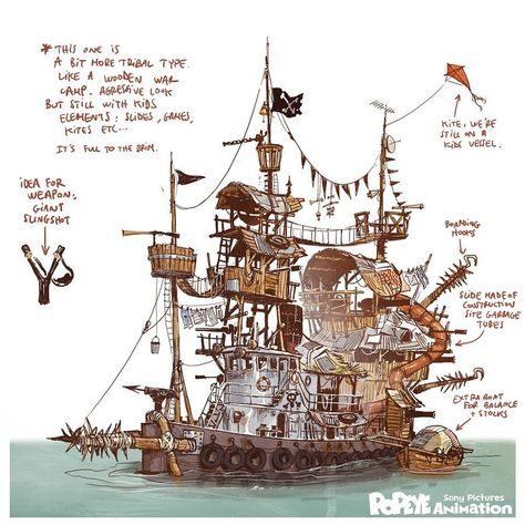 Pirate Boats, Ship Drawing, D&d Dungeons And Dragons, Fantasy Art Landscapes, Prop Design, Fantasy Concept Art, Visual Development, Pirate Ship, Environment Concept Art