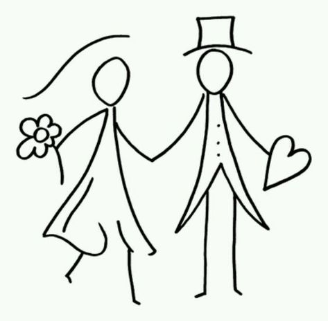 Husband and wife Stick Drawings, Stick Figure Drawing, Wedding Cards Handmade, Wooden Stamps, Trik Fotografi, Stick Figures, Doodle Drawings, A Drawing, Anniversary Cards