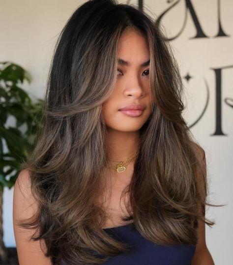 Long Cut with Face-Framing Layers for Thick Hair Fall Hair Cuts Long, Medium Length Butterfly Haircut, Thick Haircut, Layer Panjang, Butterfly Layers, 2024 Haircut, Fall Haircut, Long Sleek Hair, Haircut 2024