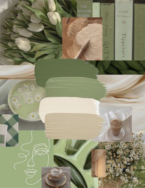 Earth Tone Mood Board, Nature Mood Board, Beige Mood Board, Brown Mood Board, Green Kitchen Aesthetic, Green Branding, Green Kitchen Decor, Green Oasis, Kitchen Aesthetic