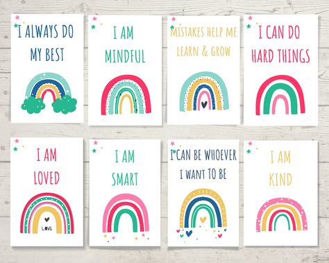 Excited to share this item from my #etsy shop: Kids Affirmation Cards - Rainbow designs | Children's Positive Affirmations | Encourage A Positive Mindset | Digital Download | Printable Proud To Be Me, I Believe In Myself, Believe In Myself, Self Esteem Worksheets, I Am Brave, Positive Affirmations For Kids, Superhero Classroom, Affirmation Board, I Am Loved