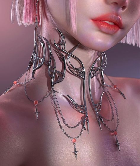 Chroma Outfit Ideas, Chrome Outfits, Futuristic Necklace, Cyberpunk Accessories, 2000s Accessories, Futuristic Accessories, Futuristic Jewelry, Futurism Fashion, Cybercore Aesthetic