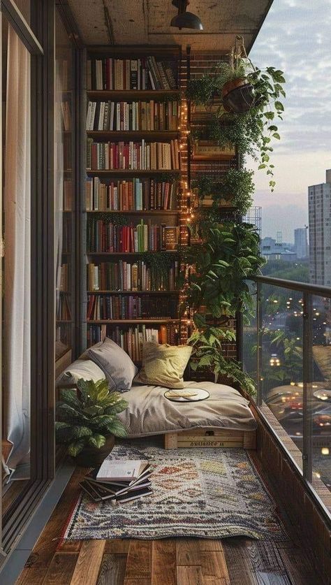 Deco Studio, Home Library Design, Casa Vintage, Apartment Balcony, Cozy Room Decor, Dream Room Inspiration, Balcony Design, Dream House Interior, Small Balcony