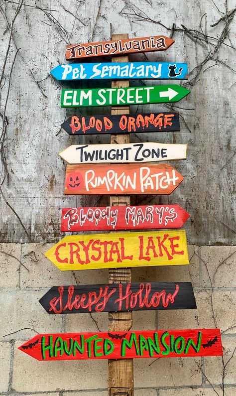 Halloween Home Decor Halloween Decorations Tiki Decor Directional Signs Fall Wood Signs Halloween Town Custom Signs Pumpkin Patch - Etsy Halloween Street Signs, Spooky Farmhouse, Scary Halloween Yard, Halloween Street, Halloween Yard Signs, Spooky Signs, Casa Halloween, Fall Wood Signs, Fröhliches Halloween