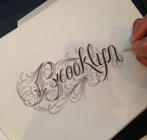 Brooklyn Script Tattoo, Queens New York Tattoo, Brooklyn Name Tattoo, Brooklyn Tattoo Ideas, Brooklyn Drawing, Tattoo Ideas With Names, Brooklyn Typography, Hip Tattoos For Girls, Cross Finger Tattoos