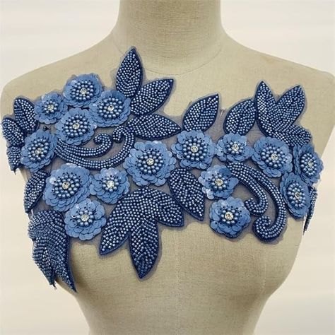 Amazon.com: 1Pc 3D Flower Applique Sequin Beaded Embroidery Lace Trim Patch Chic Rhinestone Material Weddings Accessories (Color : Royal Blue) : Arts, Crafts & Sewing 3d Flower Applique, Gown Ideas, Embroidery 3d, Rhinestone Material, Embroidery Lace, Sequin Beading, Flower Applique, Crafts Sewing, Embroidery Flowers