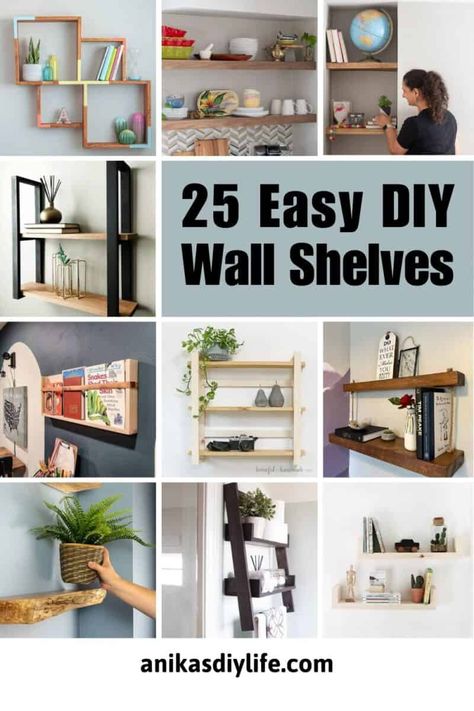 Easy Diy Shelf, Diy Shelf Ideas, Farmhouse Open Shelving, Wooden Table Diy, Diy Shelves Ideas, Diy Shelf, Floating Shelves Living Room, Diy Hanging Shelves, Modern Wall Shelf