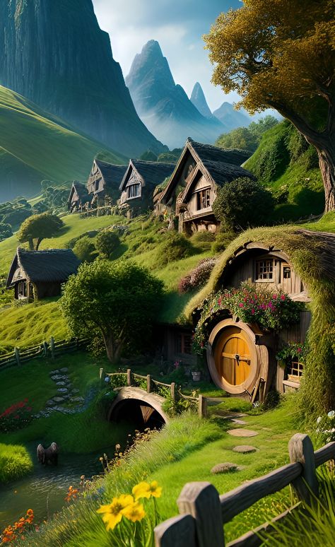 Casa Hobbit, Fantasy Cottage, Fantasy Town, Hobbit House, Fantasy House, Fantasy City, Fantasy Places, Fantasy Art Landscapes, Beautiful Scenery Nature