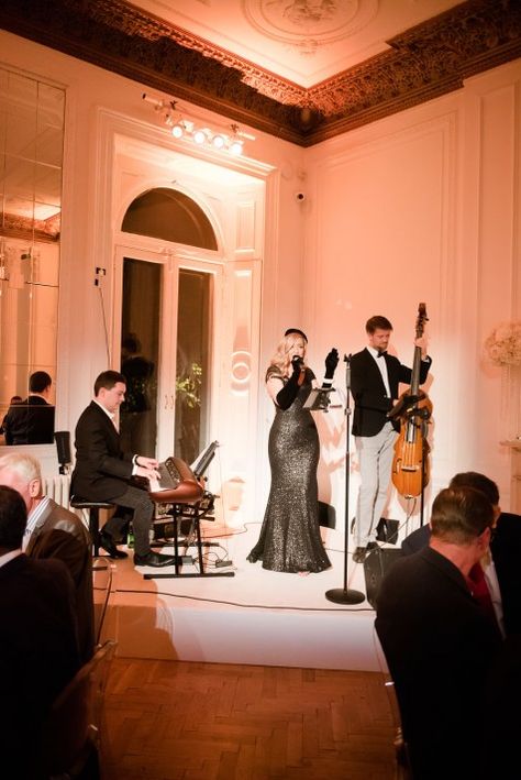 Live Jazz Band Wedding, Jazz Aesthetic Wedding, Big Band Jazz Aesthetic, Jazz Club Singer Aesthetic, Jazz Inspired Wedding, Jazz Club Wedding Theme, Jazz Bar Wedding, 1920s Jazz Club Aesthetic, Wedding Jazz Band