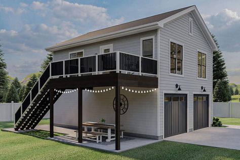 Second Level Deck, Build A Covered Patio, Above Garage Apartment, Garage With Living Quarters, Two Level Deck, Garage Apartment Plan, Granny Pods, Garage Guest House, Carriage House Plans