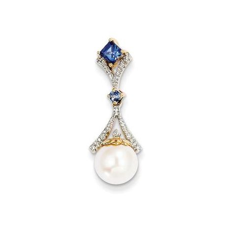 14k Yellow Gold Diamond Freshwater Cultured Pearl Simulated Sapphire Pendant Floating Necklace, Silver Picture Frames, Pearl And Diamond Ring, Jewelry Styles, Sapphire Pendant, Pearl Types, Gifts Jewelry, Sapphire Necklace, Pearl Gemstone