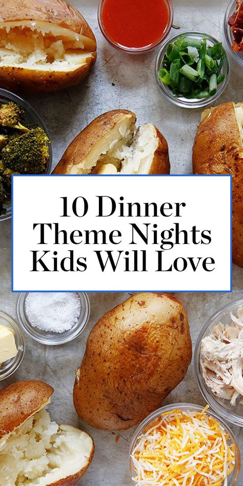 I talked to a dozen caregivers to get their fun, creative, and totally doable suggestions for theme-night ideas that keep kids happy. #themenight #themedinner #dinnerideas #dinnerrecipes #easydinners #easyrecipes #recipeideas Theme Night Ideas, Saturday Dinner Ideas, Fun Dinners For Kids, Family Fun Dinner, Movie Night Dinner, Movie Night Food, Family Dinner Night, New Dinner, Theme Nights