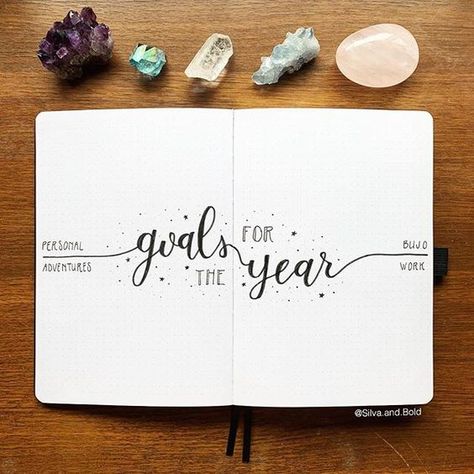 Bullet Journal Goals Page, Bullet Journal Yearly, Journal Goals, Goals For The Year, Bullet Journal Headers, Be More Mindful, January Bullet Journal, Bullet Journal 2020, Bullet Journal Set Up