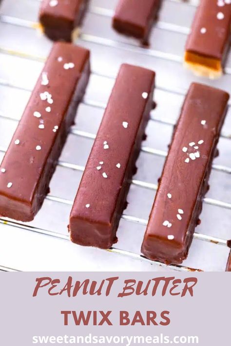 Peanut Butter Twix Recipe, Peanut Butter Twix Bars, Twix Recipe, Peanut Butter Twix, Pink Party Foods, Yummy Nummies, Healthiest Nut Butter, Homemade Twix Bars, Twix Bars