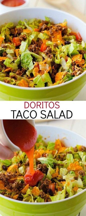 Doritos Taco Salad, Salad Taco, Taco Salad Doritos, Salad Macaroni, Doritos Taco, Salad Quinoa, Taco Salads, Resep Salad, Queso Dip