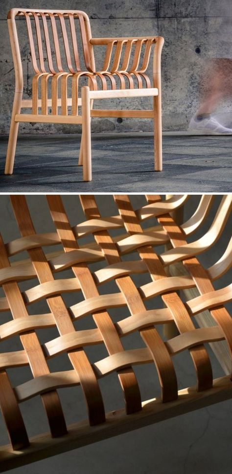 Bamboo Chair Design, Interesting Aesthetic, Minimal Chair, Bamboo Furniture Design, Bamboo Building, Wood Chair Design, Single Arm Chair, Furniture Building, Bamboo Chair