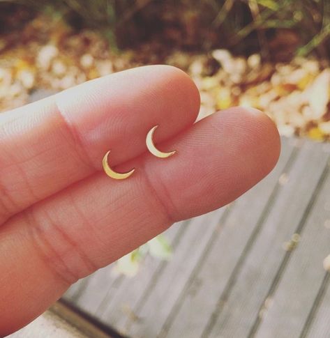 Crescent Moon Minimalist & dainty hypoallergenic Earrings. | Etsy Gifts For Girls Birthday, Moon Stud Earrings, Galaxy Earrings, Half Moon Earrings, Earrings Hypoallergenic, White Gold Studs, Birthday Gift For Mom, Crescent Moon Earrings, Moon Studs