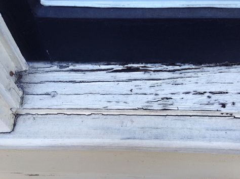 Weathered window sills are not something that require replacement. In most cases, the damage can be repaired using readily available epoxies. Exterior Window Sill, Window Restoration, Easy Home Improvement, Wood Repair, Window Sills, Window Repair, Home Fix, House Window, Peeling Paint