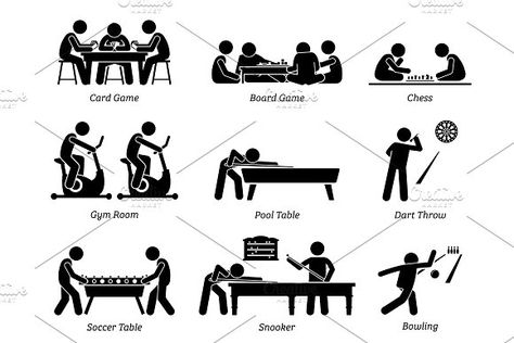 Indoor Games Recreational Activities by Leremy Stick Figures on @creativemarket Indoor Recreational Activities, Indoor Club, Club Games, Recreational Room, Gym Room, Lobby Design, Games Room, Recreational Activities, Indoor Games