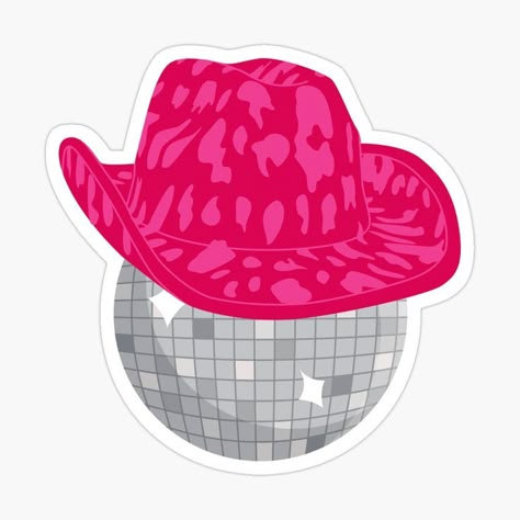 This fun retro design features a disco ball wearing a pink cowboy hat. It can be the perfect gift for a friend or family member. Mirrorball cowgirl aesthetic.