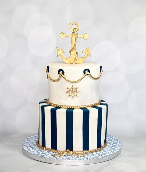 Nautical cake - cake by soods Nautical Birthday Cakes, Sailor Cake, Anchor Cakes, Navy Cakes, Nautical Wedding Cakes, Anchor Birthday, Baby Shower Ideas For Boys, Boat Cake, Ocean Cakes