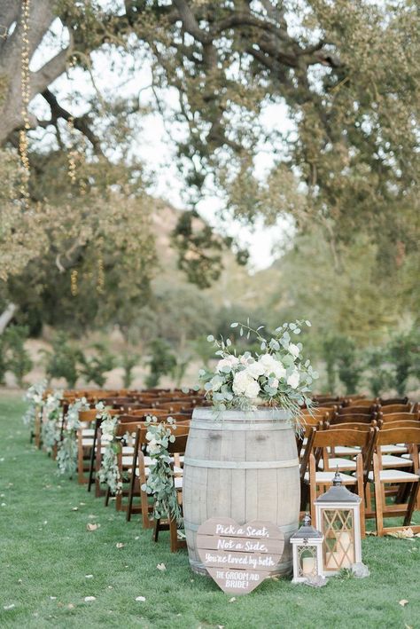 38 Romantic Vineyard Wedding Decorations That Inspire #weddings #weddingdecor #romantic #vineyard Rustic Wedding Arch Ideas, Outdoor Ceremony Aisle, Wine Barrel Wedding, Wedding Aisle Outdoor, Barrel Wedding, White Floral Arrangements, Arch Ideas, Barrel Decor, Rustic Wedding Decorations