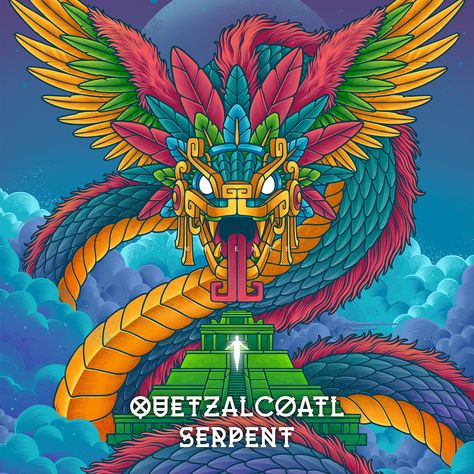 Quetzalcoatl Symbol, Alebrije Illustration, Aztec Quetzalcoatl Art, Quetzalcoatl Art, Aztec Serpent, Mexican Culture Art, Assassins Creed Art, Aztec Warrior, Native American Artwork