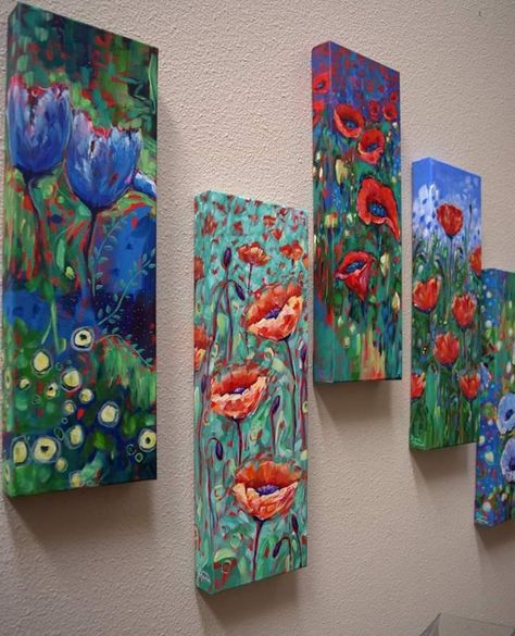 Interior Design Art Deco, Painting On Canvas Flowers, Abstract Flower Painting Acrylic, Red Poppy Painting, Plank Art, Art Examples, Canvas Flowers, Art Interior Design, Art Deco Interior Design