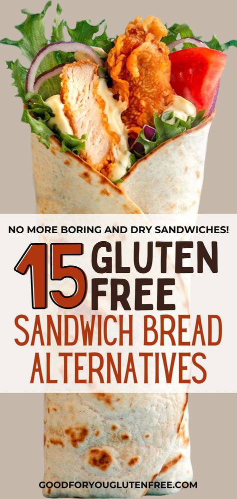 If you enjoy a good sandwich but don't like the taste and texture of gluten-free bread, you might want to consider trying any of these 15 gluten-free sandwich bread alternatives. I discuss everything from lettuce wraps and portobello mushroom buns to delicious gluten-free wraps made from rice flour, coconut flour, almond flour, and everything in between. These options offer a healthier way to follow a gluten-free diet, especially if you have celiac disease or gluten intolerance / sensitivities. Gluten Free Wraps Recipe, Gluten Free Sandwich Bread Recipe, Gluten Free Sandwich Bread, Gluten Free Sandwiches, Gluten Free Wraps, Gluten Free Crackers, Gluten Free Waffles, Gluten Free Tortillas, Gluten Free Buns