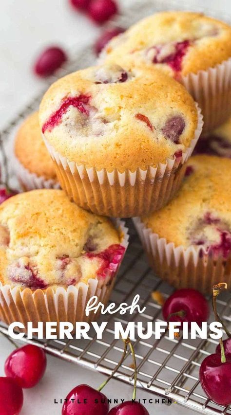 Recipes Using Sweet Cherries, Things To Do With Fresh Cherries, Baking With Fresh Cherries, Fresh Cherry Cookies Recipes, Dessert Recipes With Cherries, Sour Cherry Muffin Recipes, Recipes With Sweet Cherries, Things To Do With Cherries, Easy Cherry Muffins