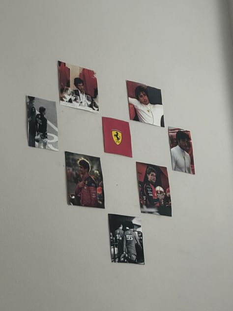 F1 Wall Decor, Ferrari Room Decor, Formula One Bedroom, F1 Room Decor Ideas, F1 Inspired Room, F1 Room Aesthetic, F1 Themed Room, Formula 1 Decor, F1 Room Ideas