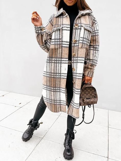 Long Plaid Coat, Plaid Winter Jacket, Streetwear Winter, Long Coat Jacket, Winter Plaid, Long Winter Coats, Plaid Coat, Estilo Chic, Oversized Coat