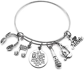 Microphone Jewelry, Singer Microphone, Music Bracelet, Silver Bracelet Designs, Music Student, Music Jewelry, Musical Note, Bangle Bracelets With Charms, I Love Music