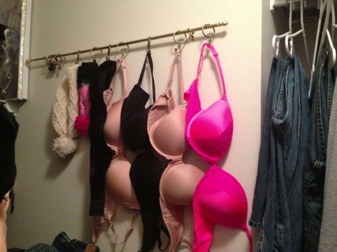 Closet bra hanger, cafe rod and rings with clips Bra Hanger, Cafe Rod, Bra Storage, Hell Is A Teenage Girl, Bra Cup, Bras And Panties, Bra Cups, Helpful Hints, Chelsea