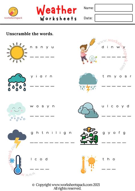 Weather worksheets - Printable and Online Worksheets Pack 1st Grade Weather Worksheets, Science For Grade 1 Worksheets, Weather Worksheets For Grade 1, Science Grade 1, Montessori Language Activities, Weather Worksheets 2nd Grade, Science For Kids Worksheets, Worksheets For Kids English, Weather Activity