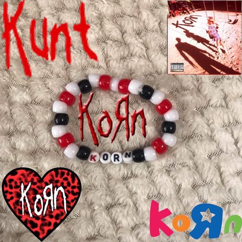 Kandi Singles Ideas Emo, Korn Bracelets, Korn Kandi, Scene Bracelets, Pulseras Kandi, Diy Kandi Bracelets, Kandi Inspo, Pony Bead Bracelets, Diy Kandi