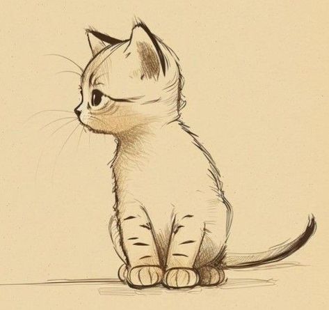 Cute Cats And Kittens Drawing, Drawing Kittens, Kitten Sketch, Simple Cat Drawing, Kitten Playing, Cats Art Drawing, Kitten Drawing, Animal Drawings Sketches, Cat Drawings