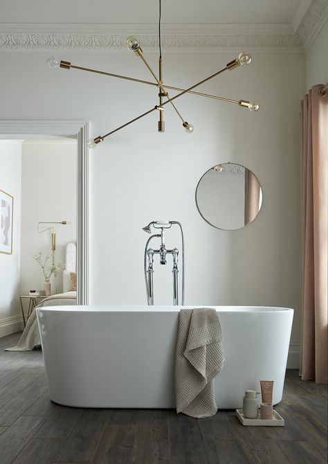 Viado bath by BC Designs. Brassware by Vado. Bathroom Interior Design Free Standing Bath, Freestanding Bath In Loft Bedroom, Back To Wall Freestanding Bath, Floor Standing Bath Taps, Double Ended Free Standing Bath, Bathroom Freestanding, Double Ended Bath, Bathroom Planner, Double Skin