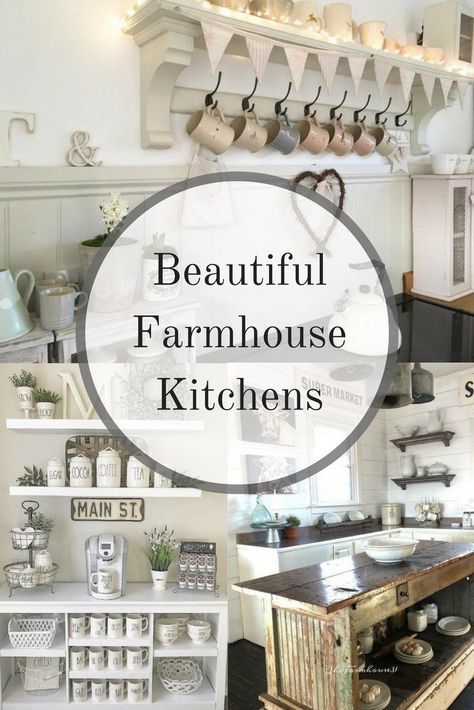 Shabby Chic Cabinets Kitchen, White Country Kitchen Farmhouse Style, Country Kitchen Ideas Farmhouse Style Rustic, Farmhouse Cabinets Kitchen, Farmhouse Kitchen Cabinet Ideas, Shabby Chic Kitchen Ideas, Shabby Chic Kitchen Farmhouse, Farmhouse Kitchen Wall Art, Gardeners Cottage