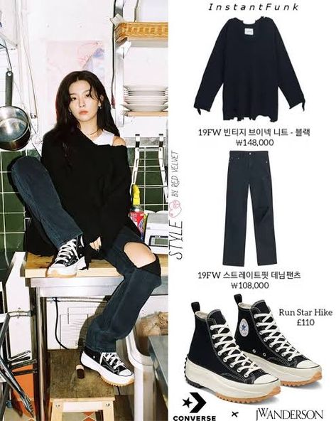 Converse Outfit Korean, Converse Hike Outfit, Converse All Star Outfit, High Converse Outfit, Converse Run Star Hike Outfit, Hike Outfit, Run Star Hike High Top, Converse X Jw Anderson, Red Velvet Fashion