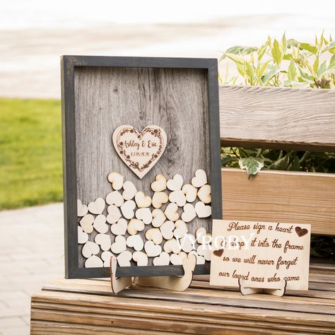 Wooden #wedding guest book alternative hearts Wedding #guestbook frame shadow box #vyroby Heart Guest Book Frame, Wedding Guess Book, Wooden Heart Guest Book, Heart Drop Guest Book, Guest Book Frame Wedding, Wedding Drop Box Guest Book, Drop Box Guest Book, Heart Guest Book, Wedding Shadow Box