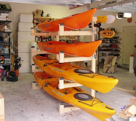 Diy Kayak Storage Rack, Kayak Rack Diy, Diy Kayak Storage, Kayak Storage Garage, Canoe Storage, Canoe Rack, Kayak Stand, Wood Kayak, Bait Shop